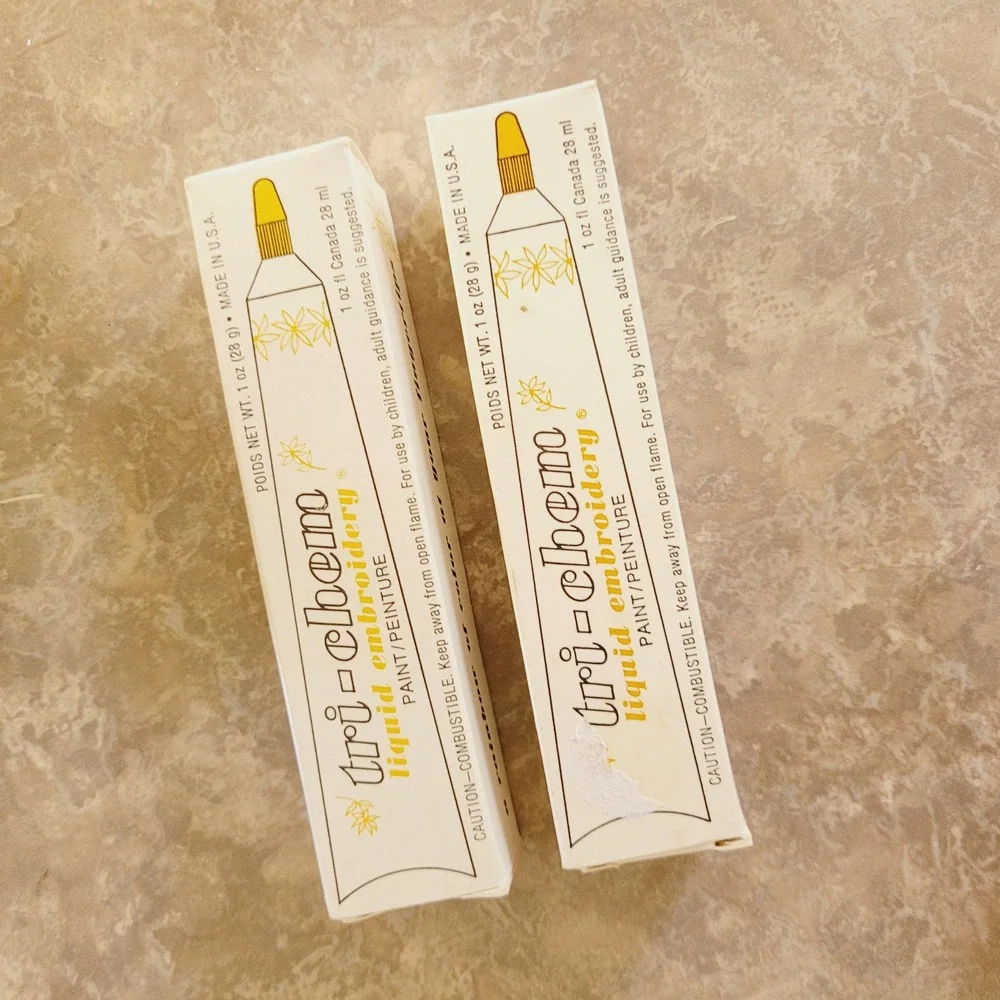 Vintage Tri-Chem Liquid Embroidery Horizon Kit 2 NIB Tubes Butterscotch Burgundy